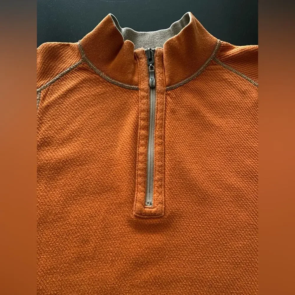 TOMMY BAHAMA Reversible Tan/Orange 1/4 Zip Cotton Pullover Sweater sz XLarge